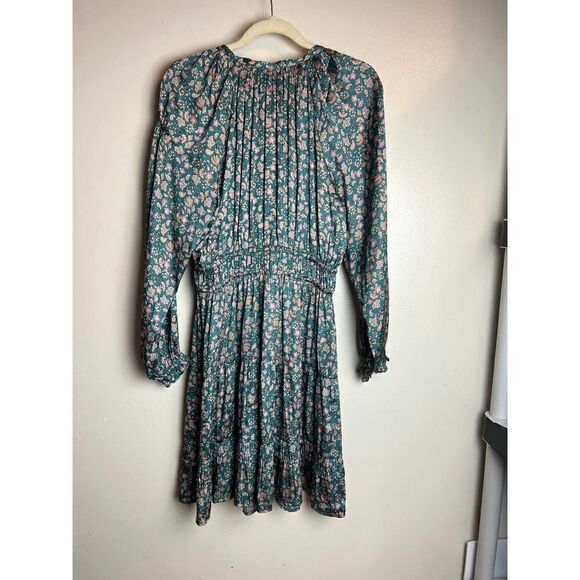 Anthropologie Current Air Tiered Green and Pink Floral Mini Dress Sz. S - Picture 10 of 12